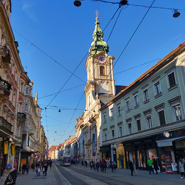Herrengasse Graz - Blick vom Eisernen Tor Richtung Hauptplatz