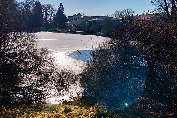 Gegenlichtaufnahme - das Eis schmilzt am Hilmteich
